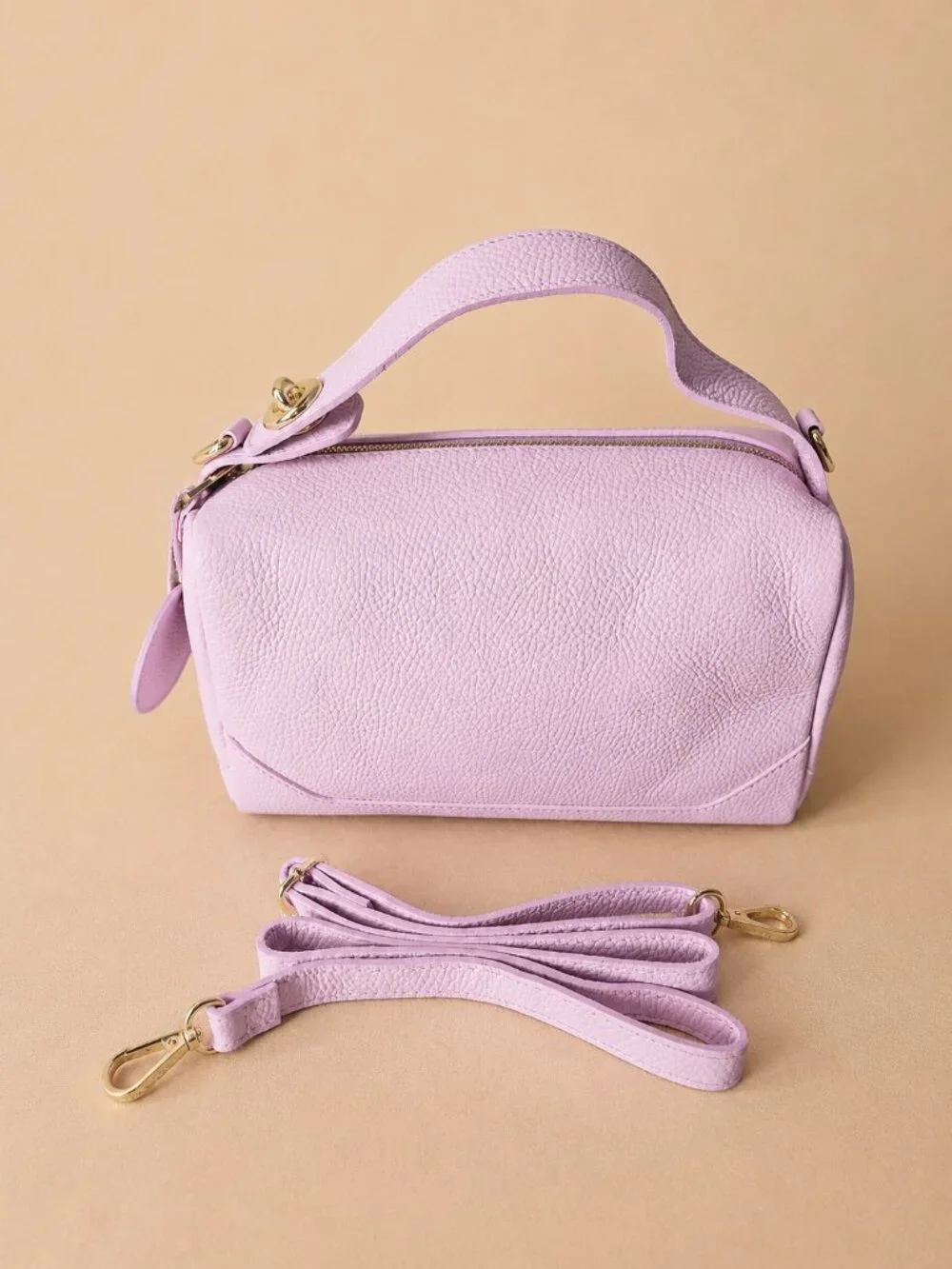 Lilac Italian Leather Crossbody Bag, Pastel Shoulder Bag, Minimalist Purse